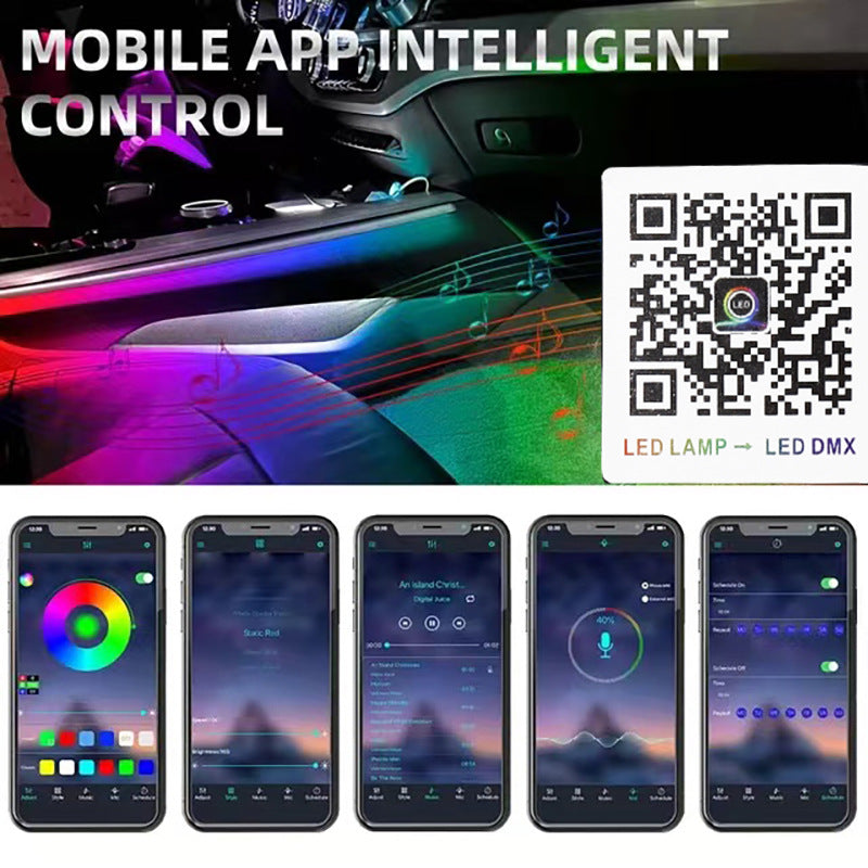 Car Symphony Acrylic Ambient Light Wiring-Free App Control Modified Lighting Car Decorative Light Strip Neutral