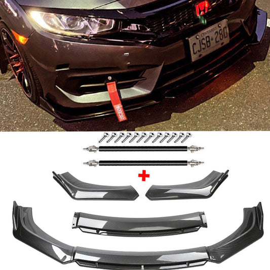 Front cannard spliter Front Lip  Modification Parts Sedan Hatchback Carbon Fiber Pattern Four-segment Front Universal Shovel