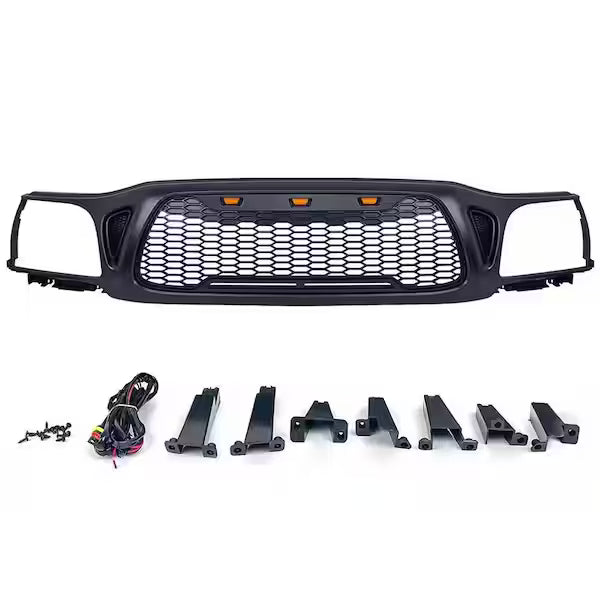 Front Grille Fits For Tacoma 2001 2002 2003 2004 With Amber LED Accent Lights Matte Black