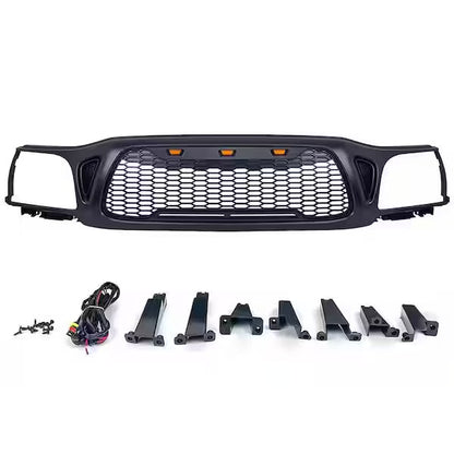 Front Grille Fits For Tacoma 2001 2002 2003 2004 With Amber LED Accent Lights Matte Black